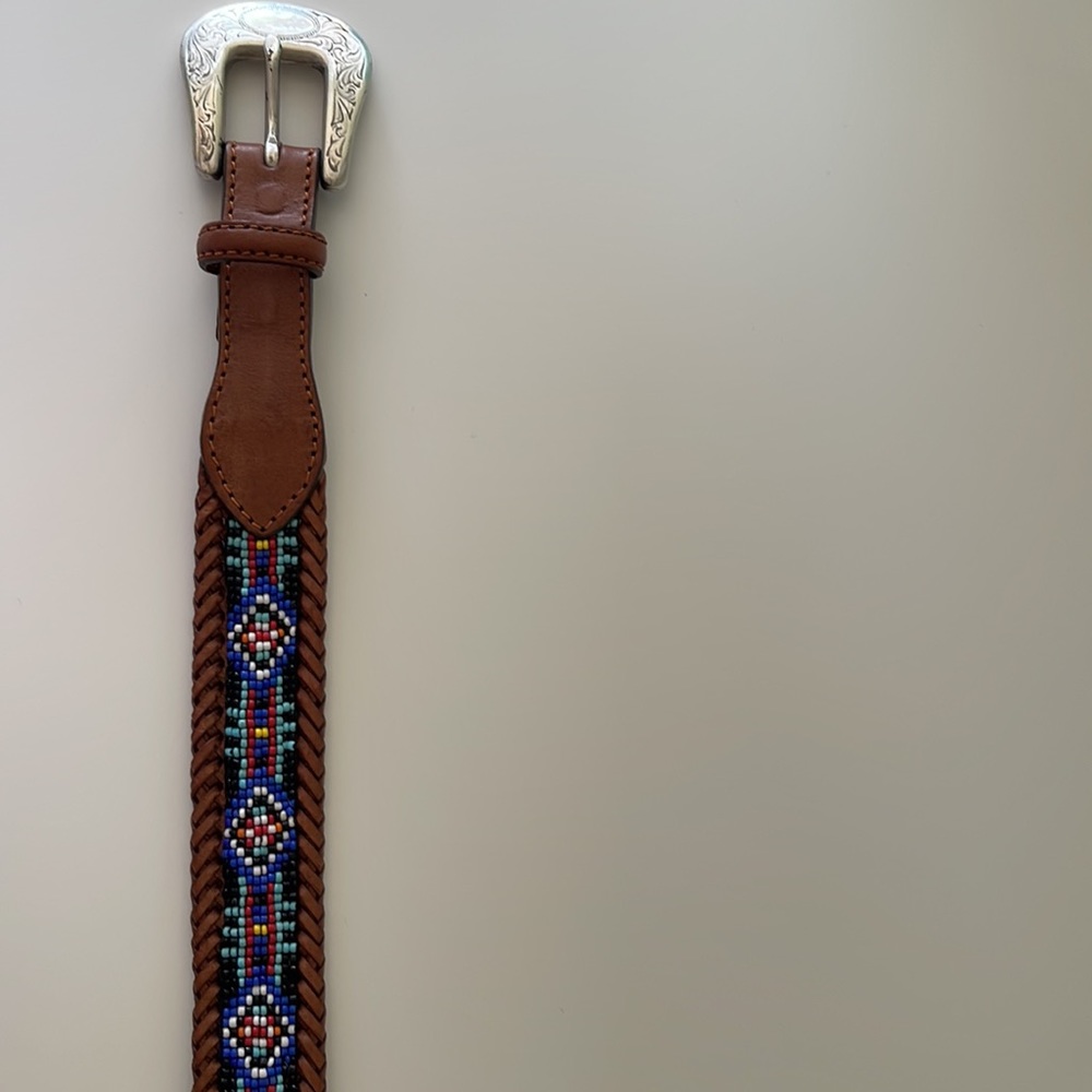 Eddie Bauer 1993 Brown  Leather Beaded Western Belt Size 30 - Picture 15 of 16